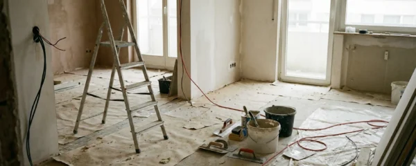 Appartement en cours de rénovation intérieure à Annecy avec outils et matériaux de chantier