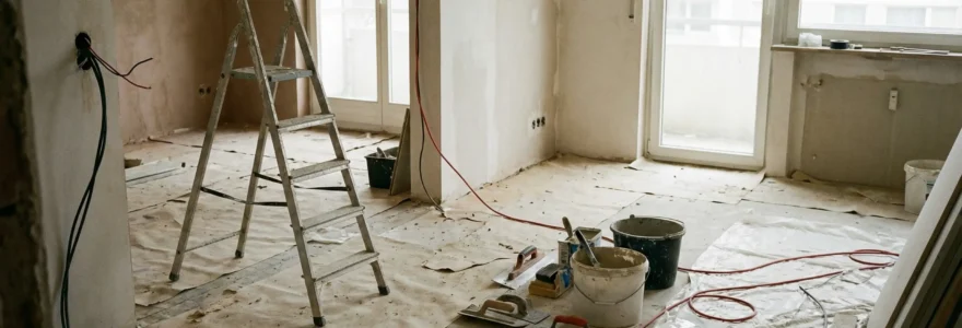 Appartement en cours de rénovation intérieure à Annecy avec outils et matériaux de chantier