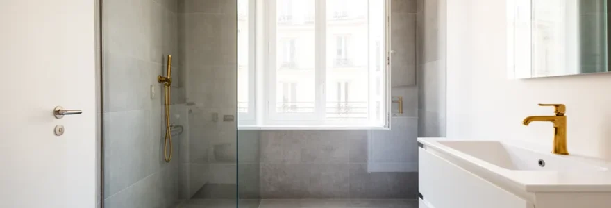 Salle de bain moderne rénovée dans appartement parisien avec douche italienne