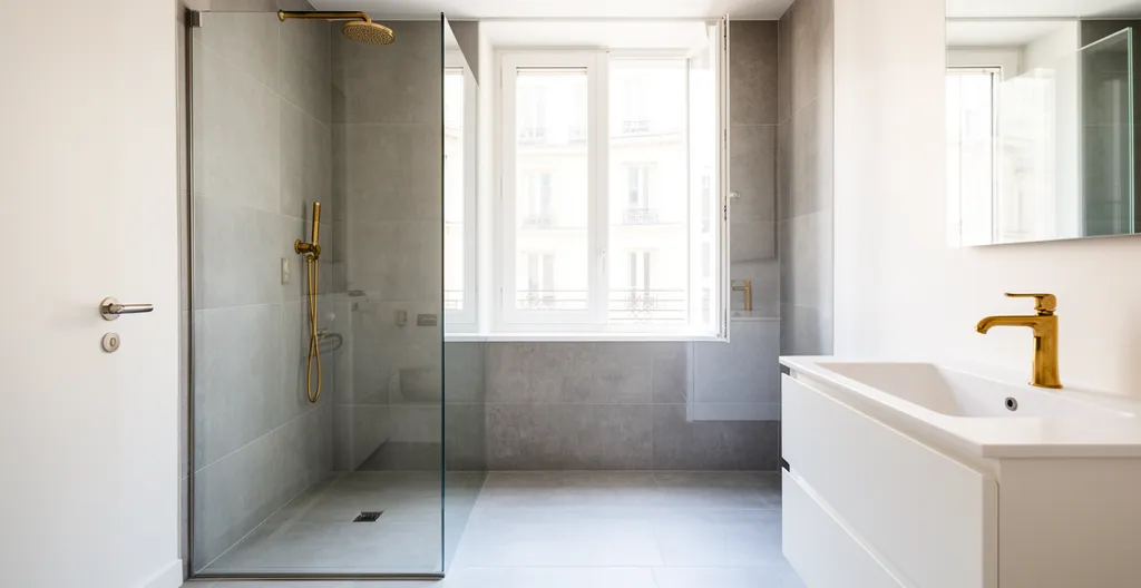 Salle de bain moderne rénovée dans appartement parisien avec douche italienne
